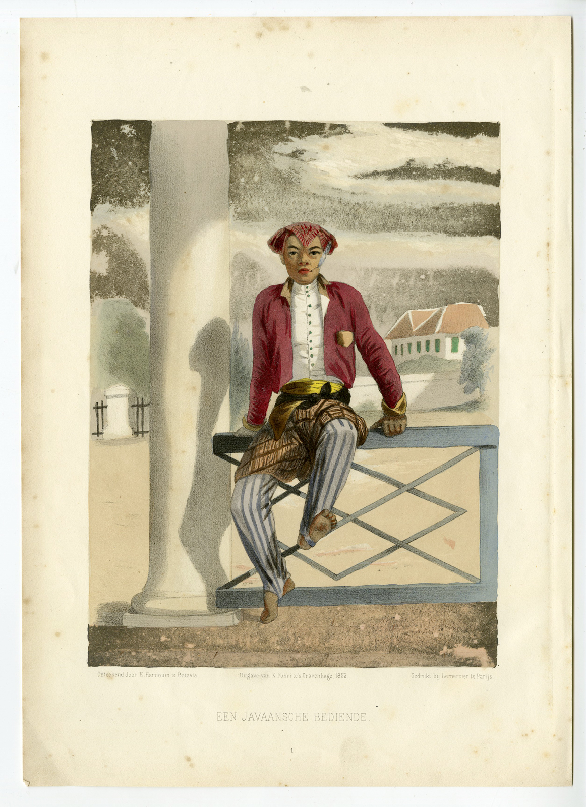 , Antique Print – SERVANT-JAVA-NATIVE-INDONESIA-COSTUME-HARDOUIN after own design published by H.M. LANGE – 1855, Pictura Antique Prints