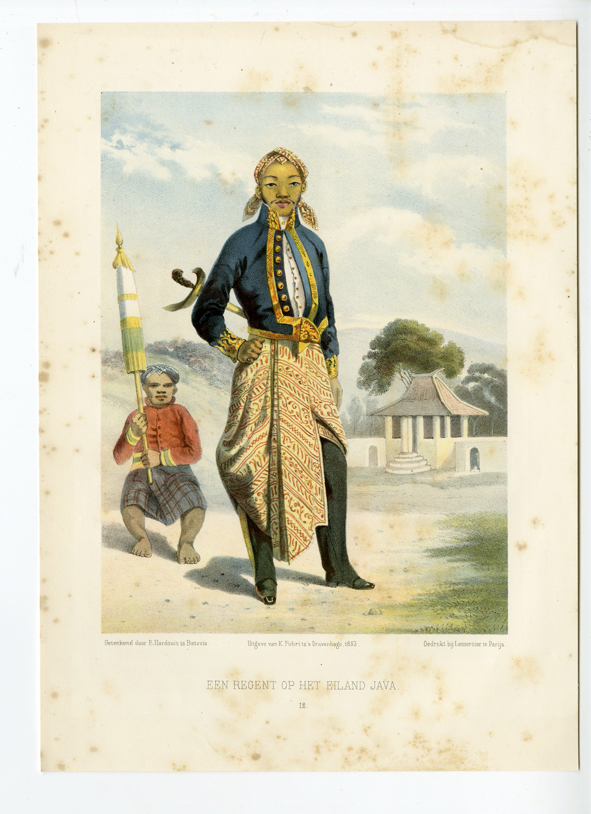 , Antique Print – REGENT-JAVA-INDONESIA-COSTUME-HARDOUIN after own design published by H.M. LANGE – 1855, Pictura Antique Prints
