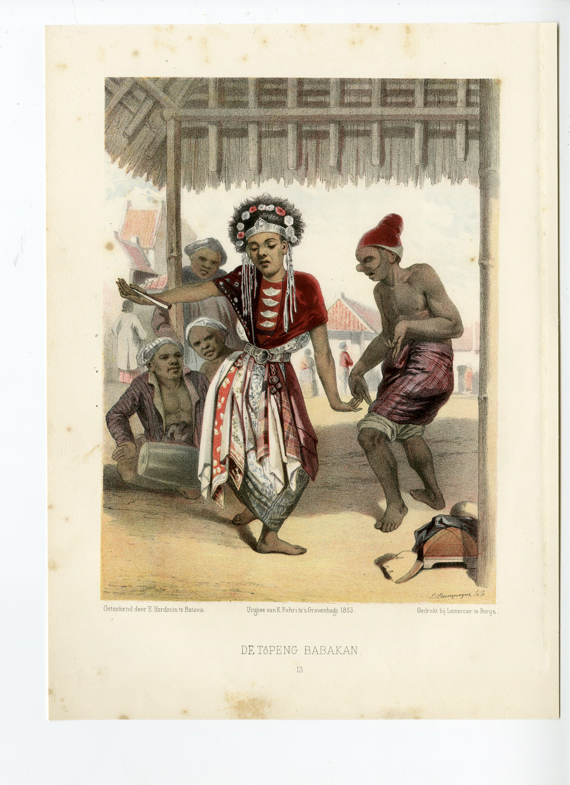 , Antique Print – TOPENG BABAKAN-DANCE-JAVA-INDONESIA-COSTUME-HARDOUIN after own design published by H.M. LANGE – 1855, Pictura Antique Prints