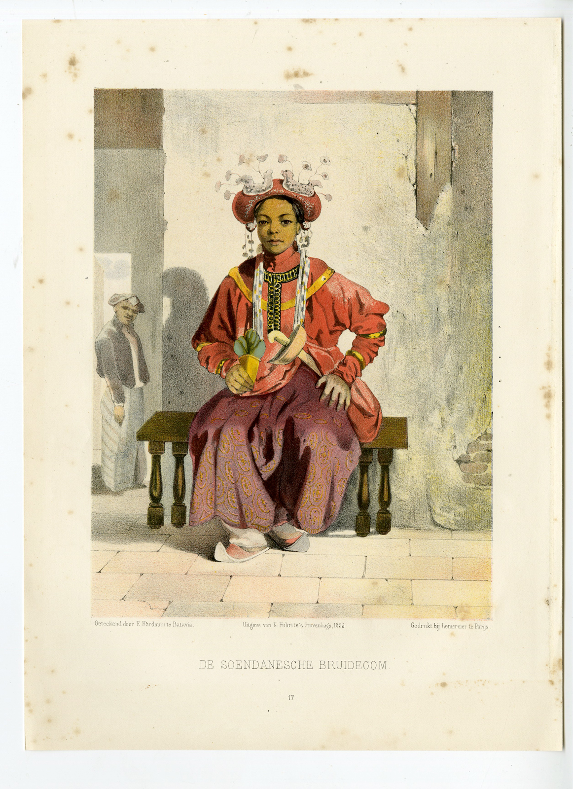 , Antique Print – BRIDEGROOM-SUNDA ISLANDS-COSTUME-JAVA-INDONESIA-HARDOUIN after own design published by H.M. LANGE – 1855, Pictura Antique Prints