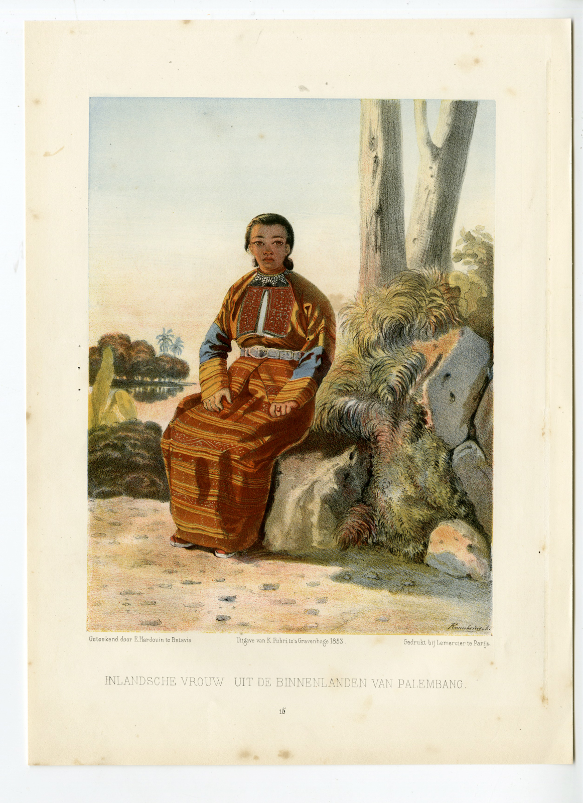 , Antique Print – PALEMBANG-NATIVE WOMAN-COSTUME-INDONESIA-HARDOUIN after own design published by H.M. LANGE – 1855, Pictura Antique Prints