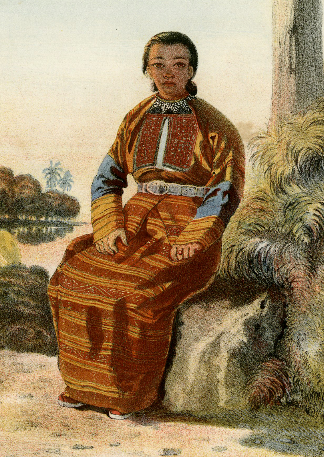 , Antique Print – PALEMBANG-NATIVE WOMAN-COSTUME-INDONESIA-HARDOUIN after own design published by H.M. LANGE – 1855, Pictura Antique Prints