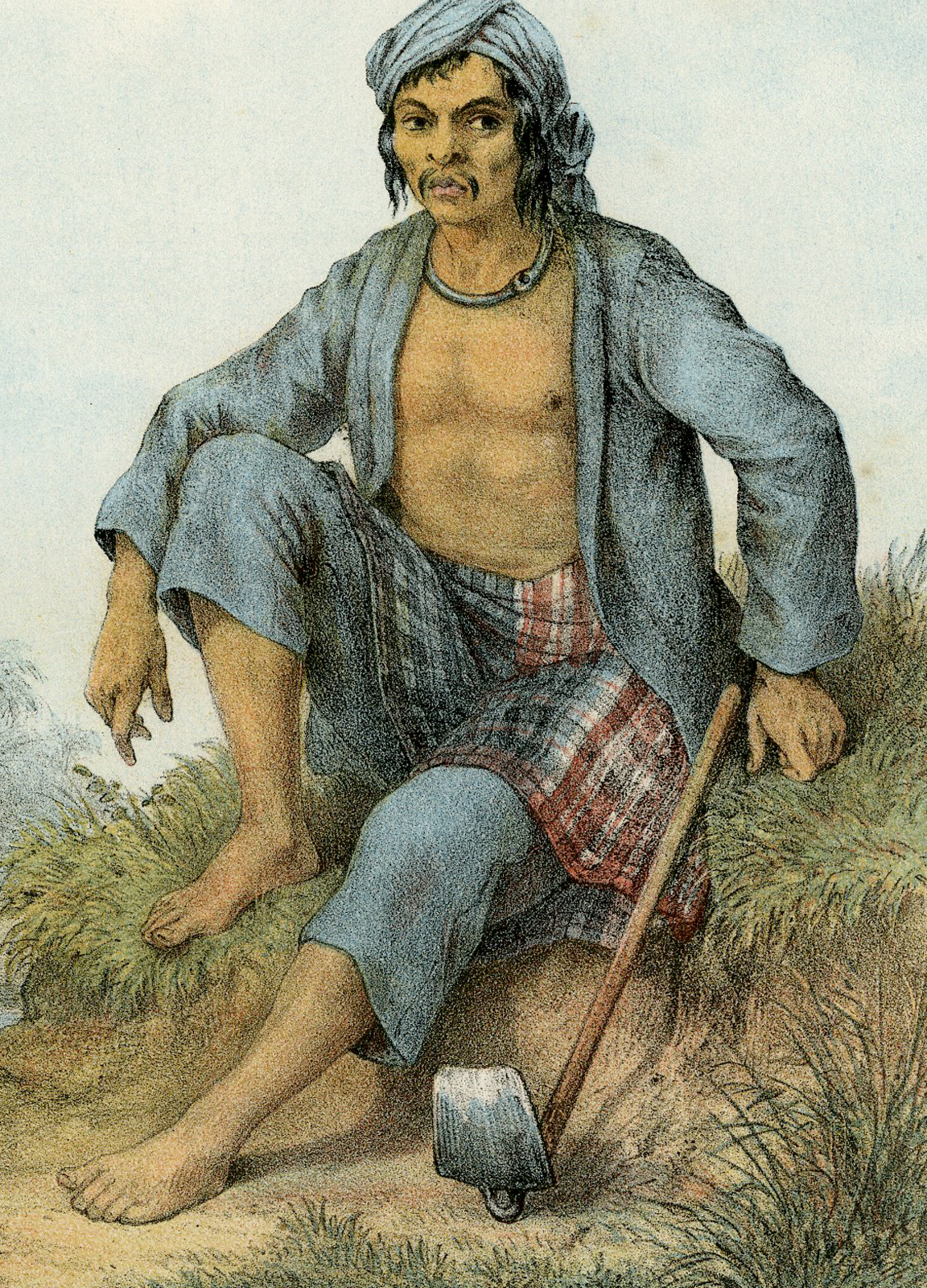 , Antique Print – FORCED LABOURER-JAVA-NATIVE-COSTUME-INDONESIA-HARDOUIN after own design published by H.M. LANGE – 1855, Pictura Antique Prints