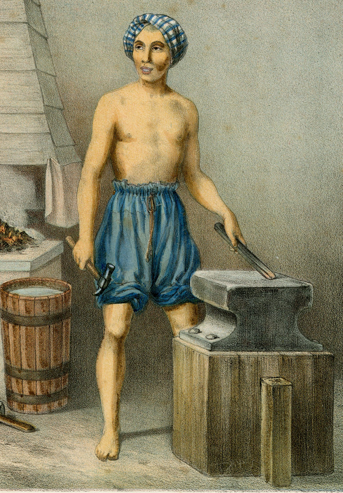 , Antique Print – CHINESE BLACKSMITH-JAVA-BATAVIA-INDONESIA-HARDOUIN after own design published by H.M. LANGE – 1855, Pictura Antique Prints