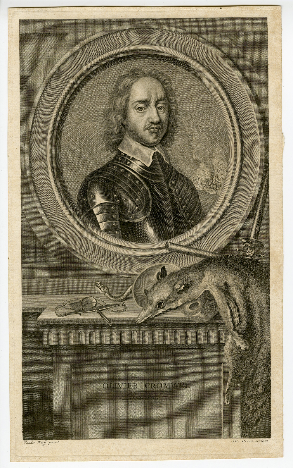 , Antique Print – OLIVIER CROMWEL -DREVET after WERFF – c.1700, Pictura Antique Prints