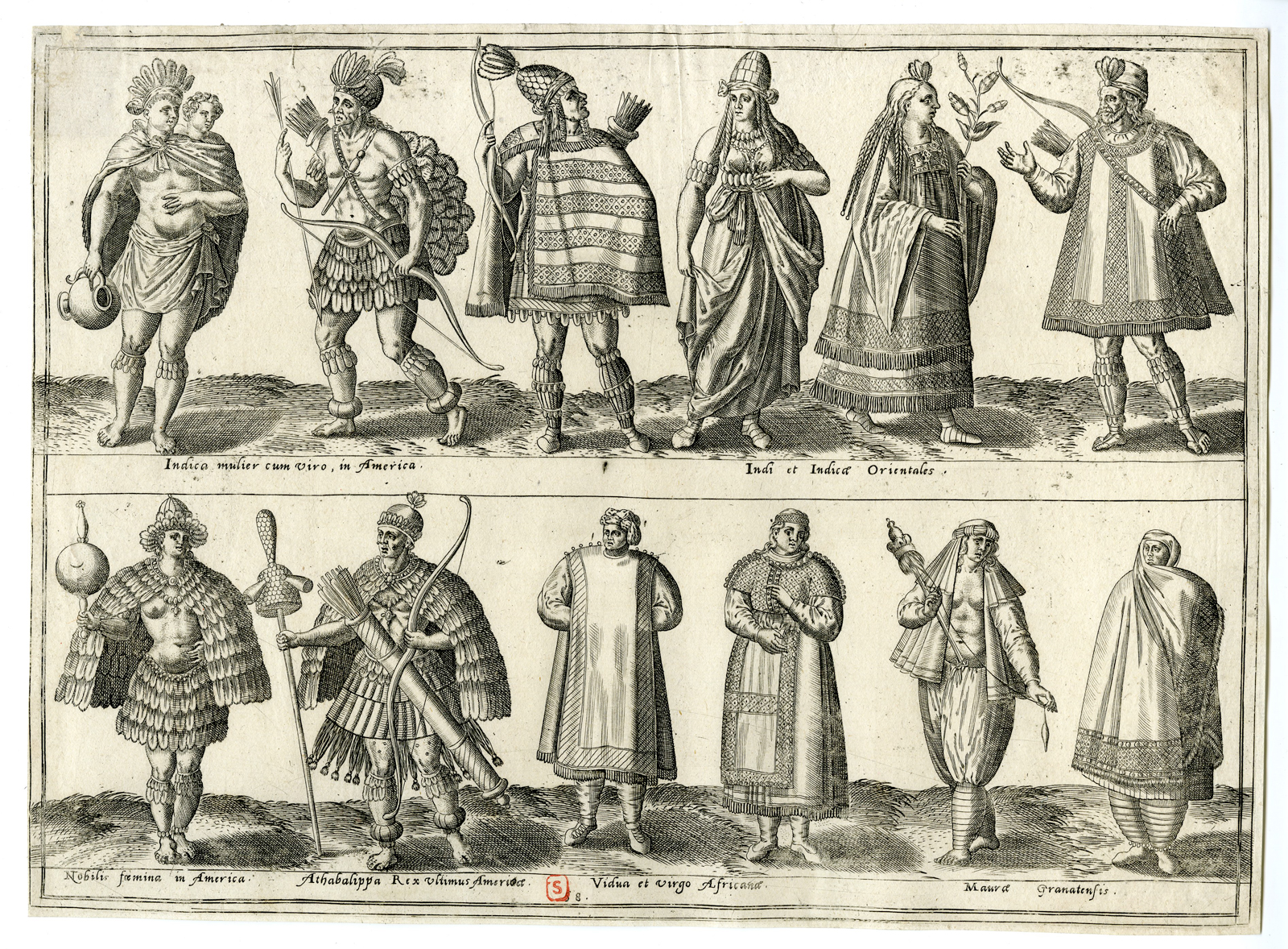 , Antique Print-NATIVE-ETHNICE-COSTUMES-INDIANS-de Bruyn-1580, Pictura Antique Prints