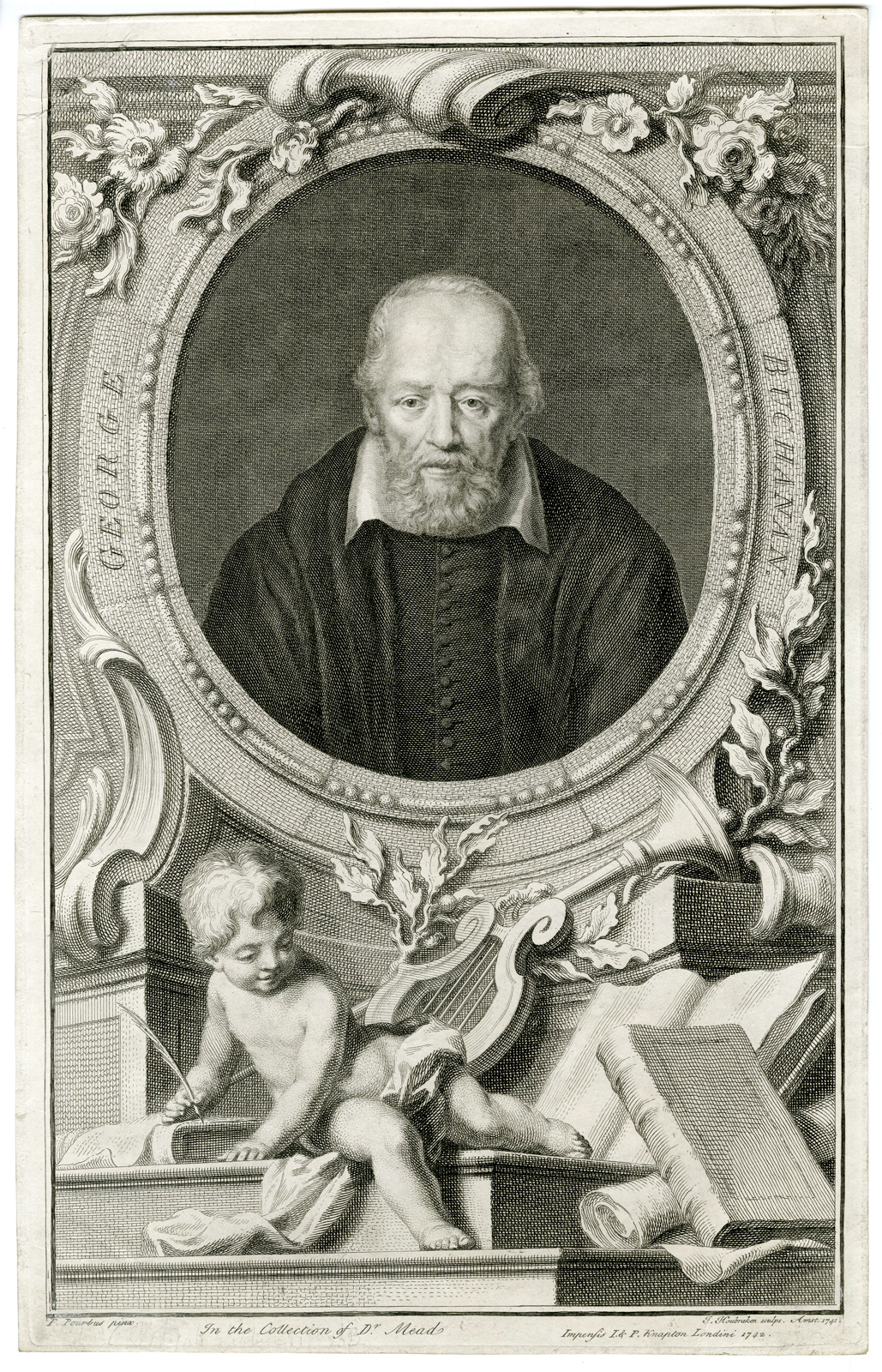 , Antique Print – GEORGE BUCHANAN-HISTORIAN-HUMANIST-SCOTTISH-HOUBRAKEN after POURBUS – 1742, Pictura Antique Prints