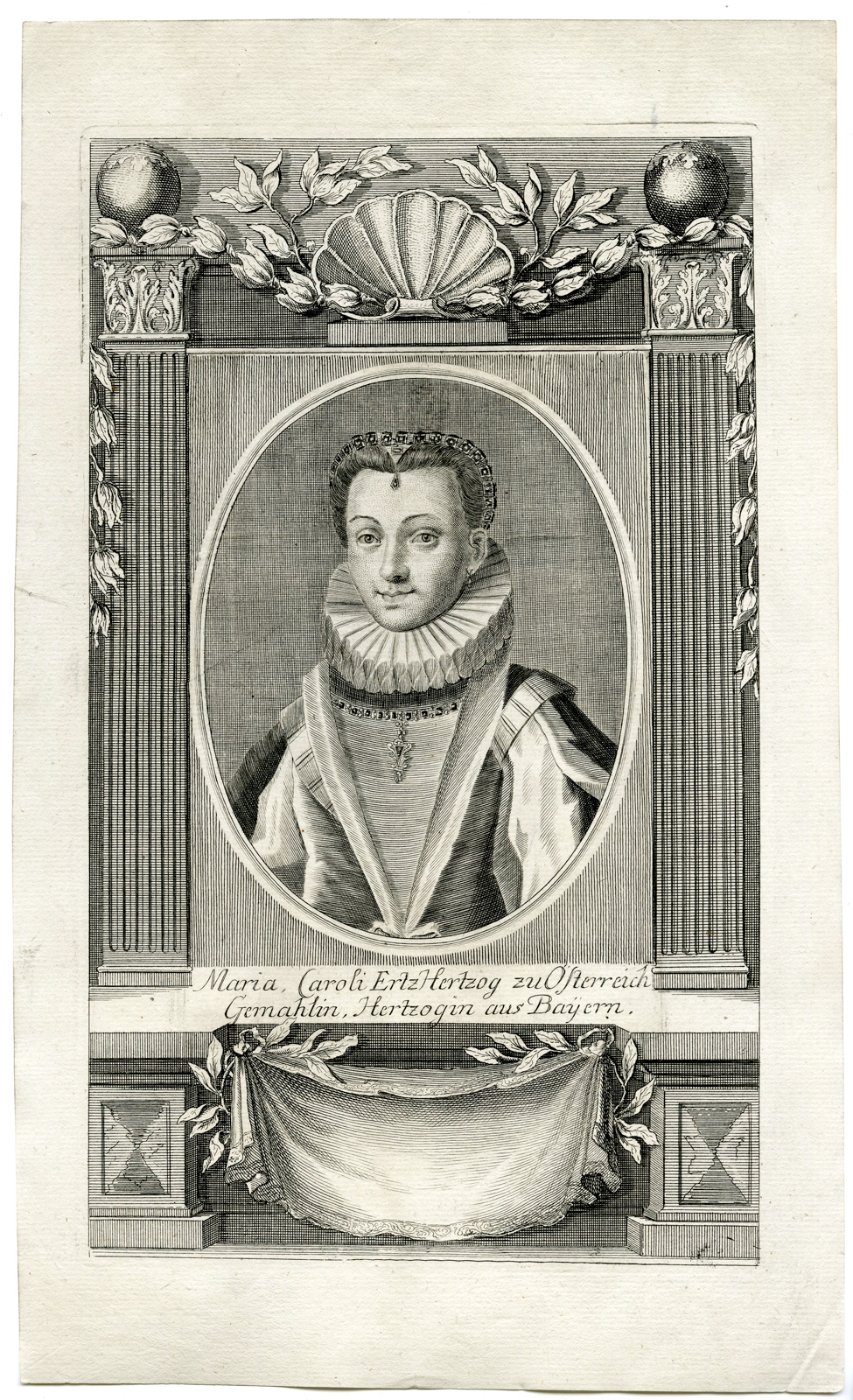, Antique Print – MARIA CAROLI ARCHDUCHESS-AUSTRIA-BAVARIA-ROSBACH after unknown artist – 1721, Pictura Antique Prints