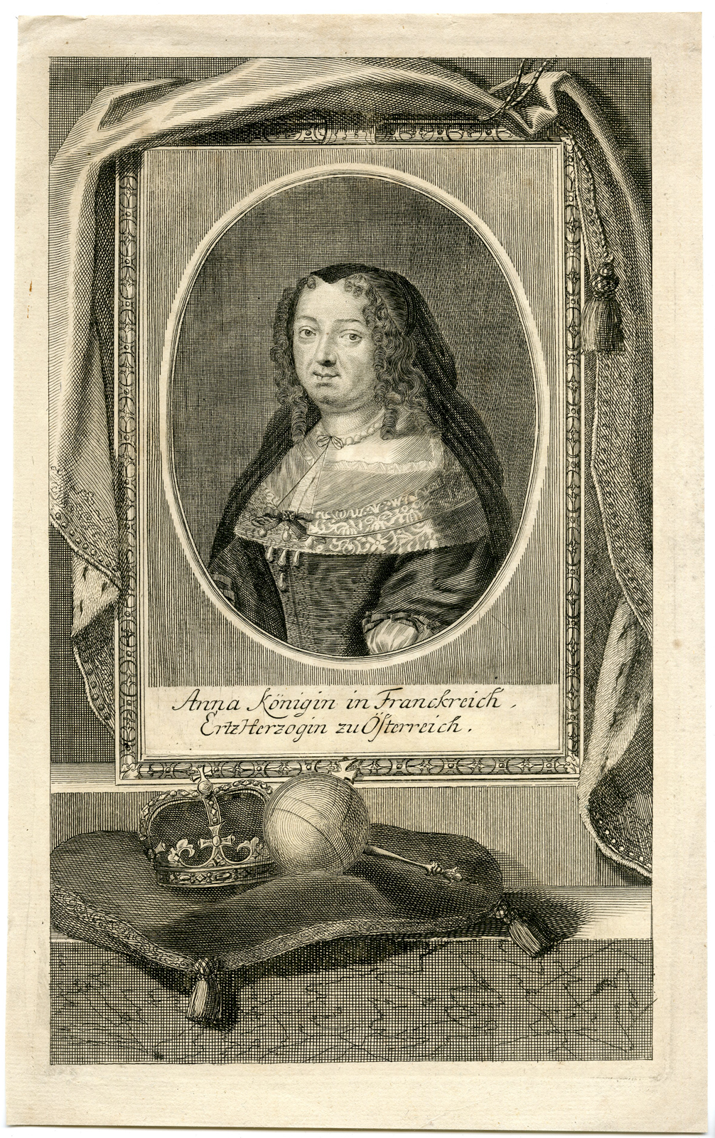 , Antique Print – ANNA OF AUSTRIA-WIFE LOUIS XIII-WIDEMAN after unknown artist – 1724, Pictura Antique Prints