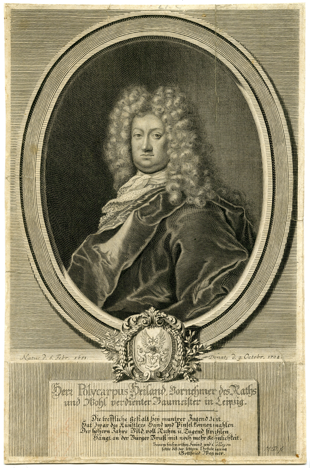 , Antique Print – POLYCARPUS HEILAND-GERMAN-ARCHITECT-MARTIN BERNIGEROTH after unknown artist – c.1702, Pictura Antique Prints