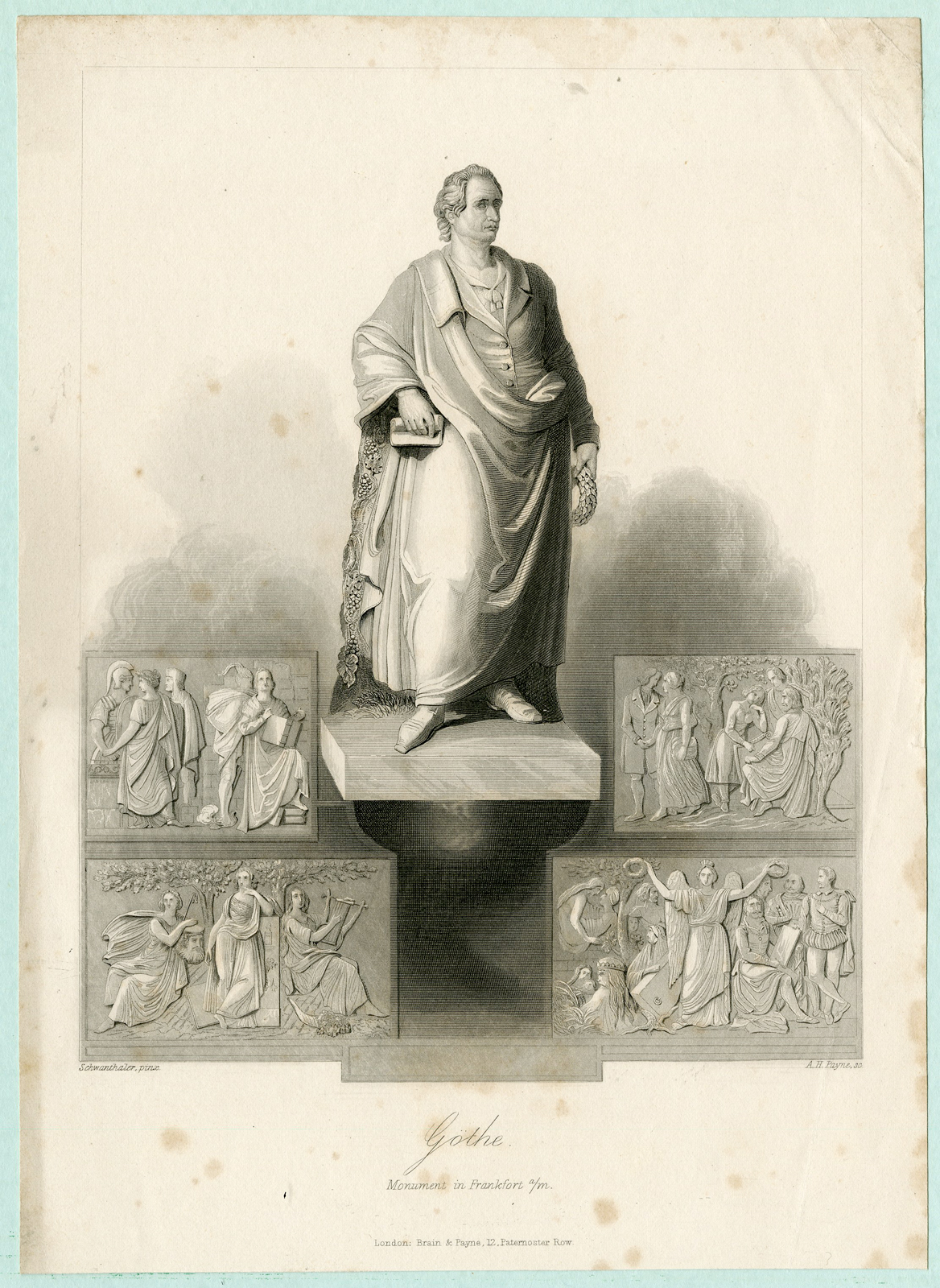 Pco 3182 416x570 Antique Print - GOTHE-GOETHE MONUMENT-FRANKFURT-PAYNE after SCHWANTHALER - 1847