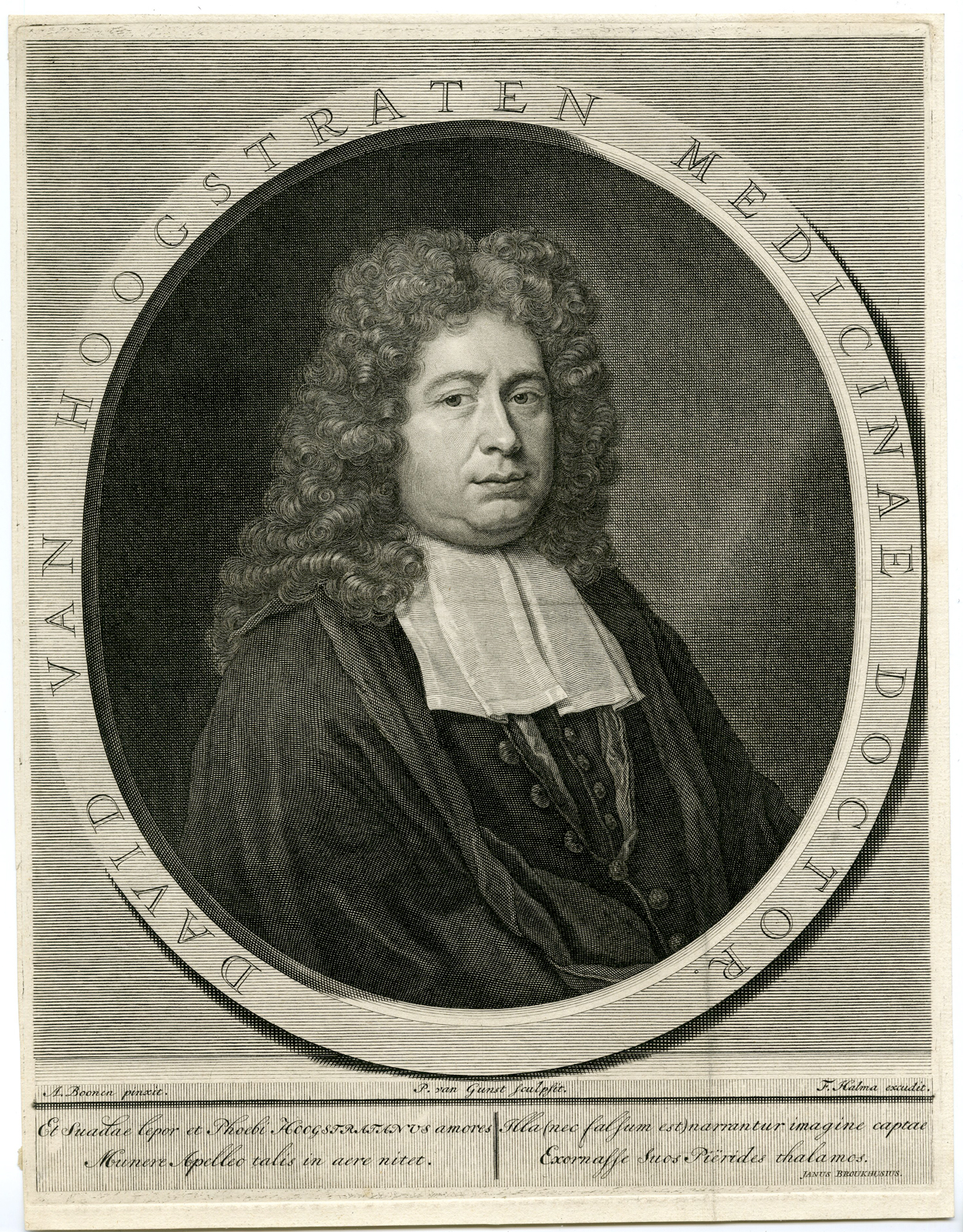 , Antique Print – DAVID FRANSZ. VAN HOOGSTRATEN-DOCTOR-POET-WRITER-VAN GUNST after BOONEN – c.1720, Pictura Antique Prints