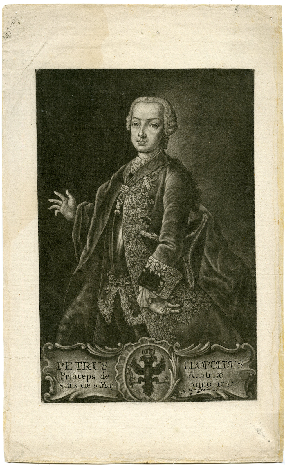 , Antique Print – LEOPOLDUS II-HOLY ROMAN EMPEROR-AUSTRIA-GERMANY-CROATIE-HUNGARY-LEONHART BÜRGLIN after unknown artist – c.1760, Pictura Antique Prints
