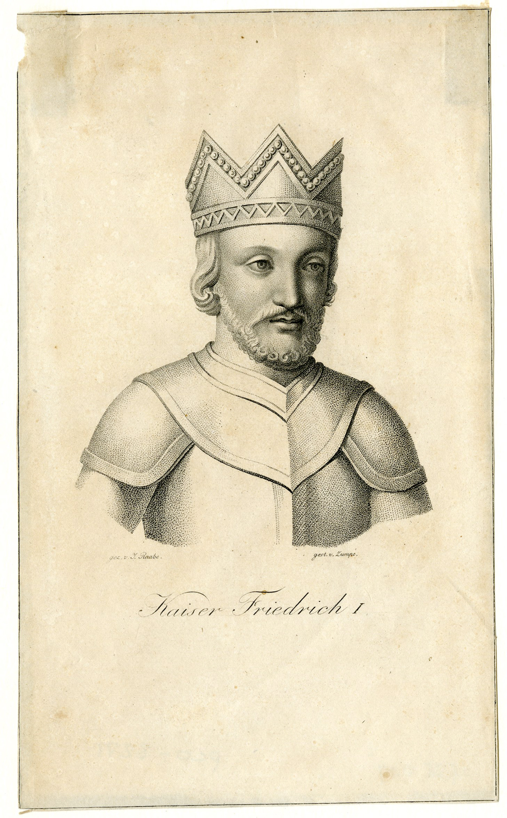 , Antique Print – PHILLIP OF SWABIA-CONRAD II-BARABAROSSA-HOLY ROMAN EMPERORS-ZUMPE after RAABE – 1822, Pictura Antique Prints