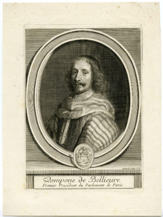 Antique Print - POMPONE DE BELLIEURE-PRIME MINISTER-PARIS-FRENCH-EDELINCK after unknown artist - 1696