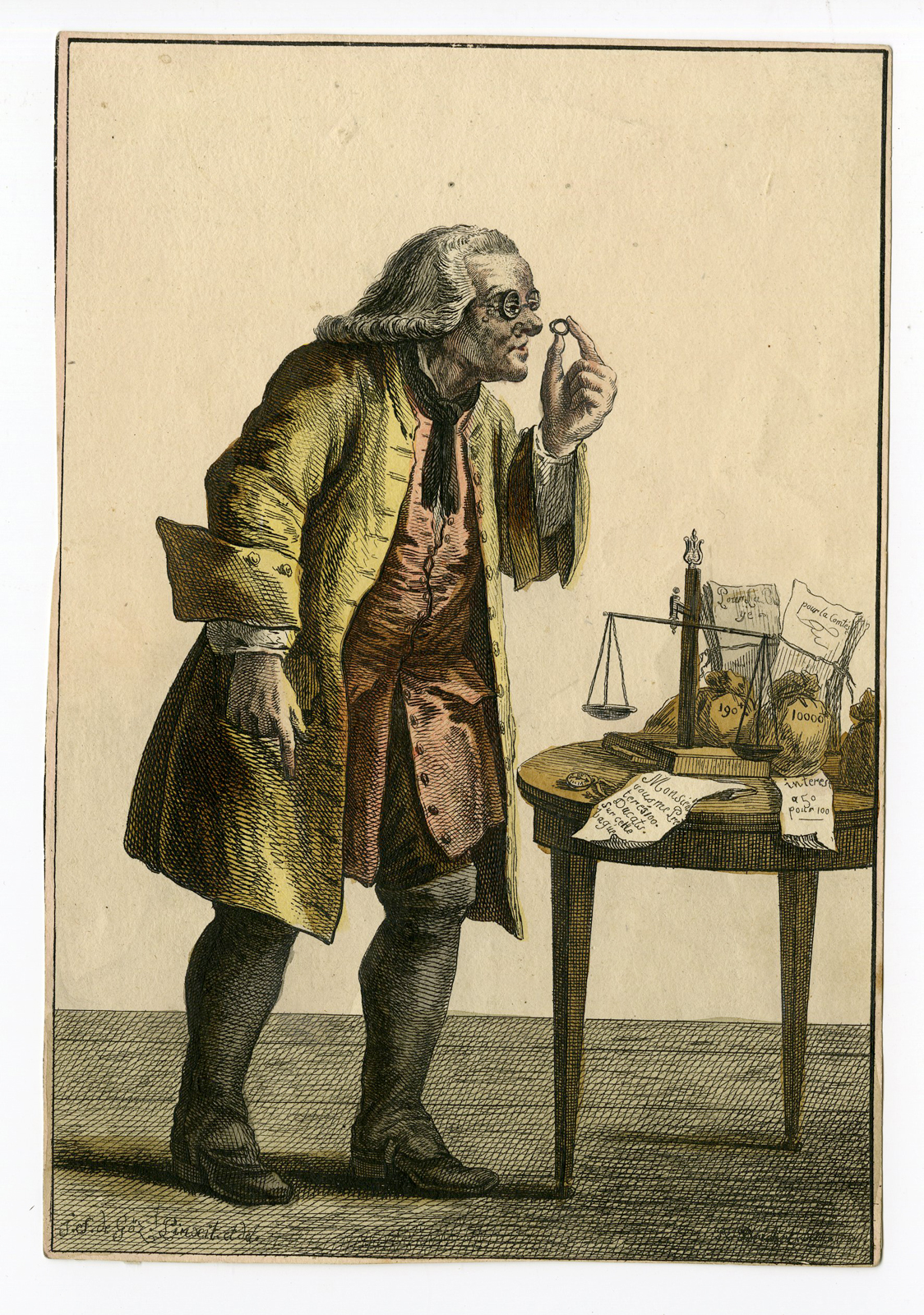 Pco 4959 416x592 Antique Print - BARTER-MONEY LENDER-BRICHET after VON GÖZ - 18th. C