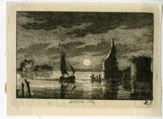 Antique Print - LANDSCAPE-MOONLIGHT-RIVER-RUIN-PHILIPS after unknown artist - 1766