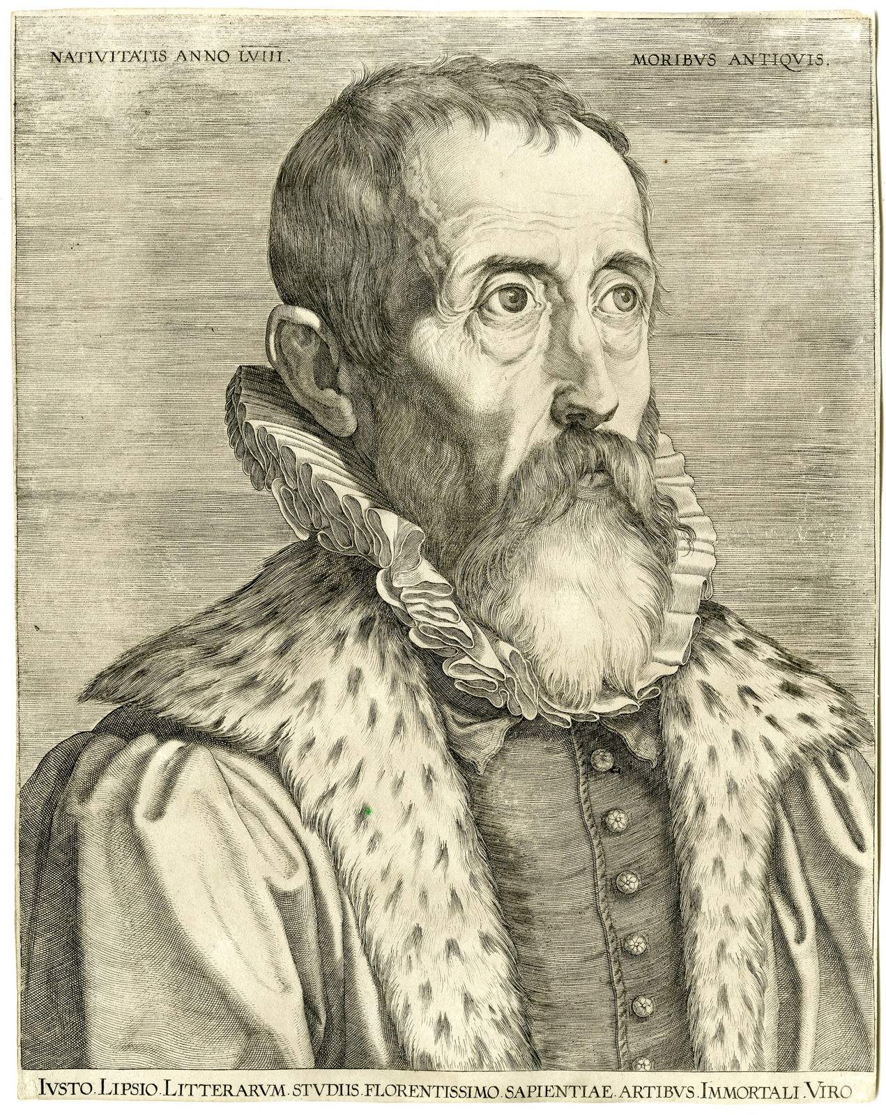 , Antique Print – PORTRAIT JUSTUS LIPSIUS-DE JODE I after unknown artist – 1590-1632, Pictura Antique Prints