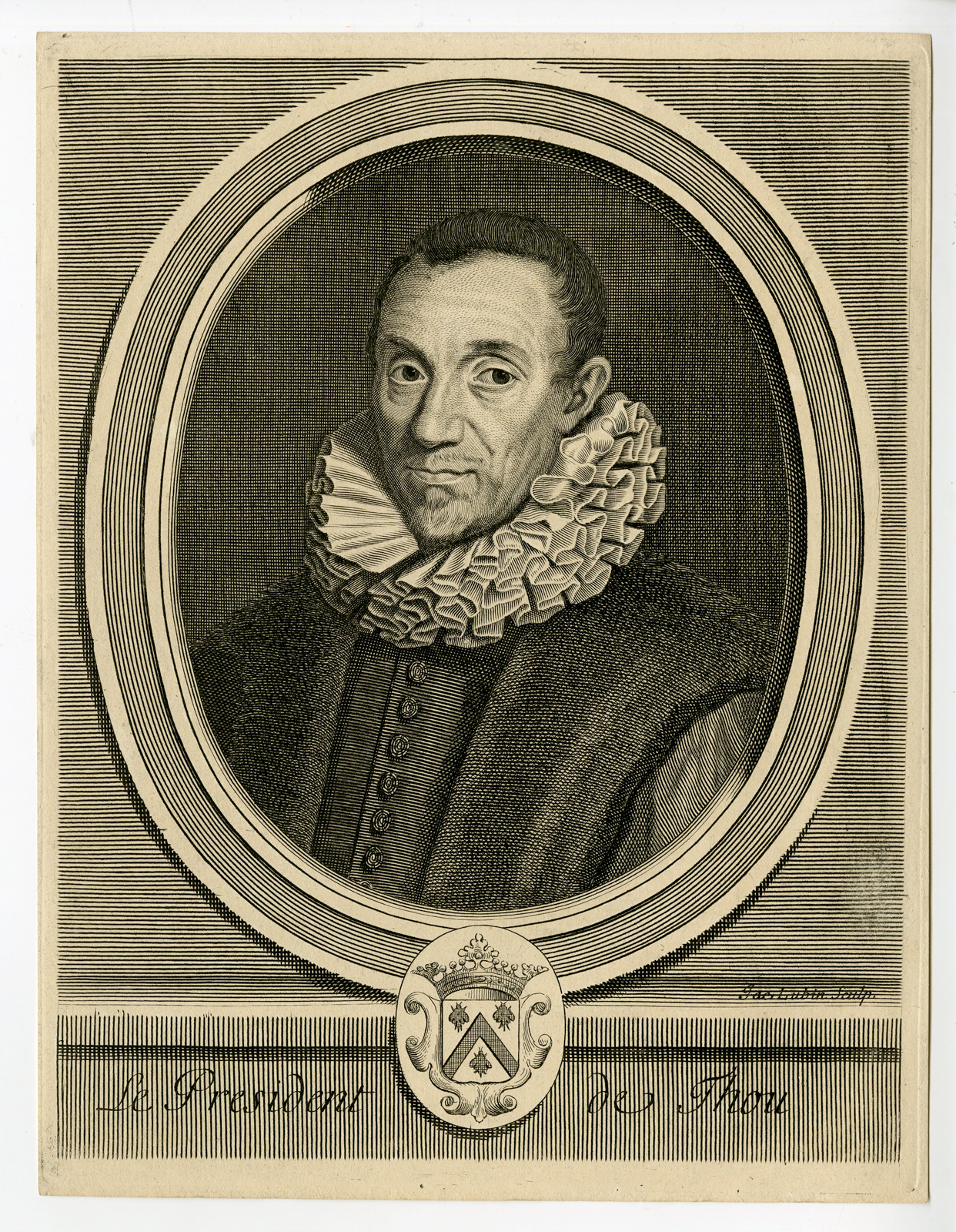 , Antique Print – PORTRAIT-JACQUES AUGUSTE DE THOUS-FRENCH HISTORIAN-LUBIN after unknown artist – 17th c., Pictura Antique Prints