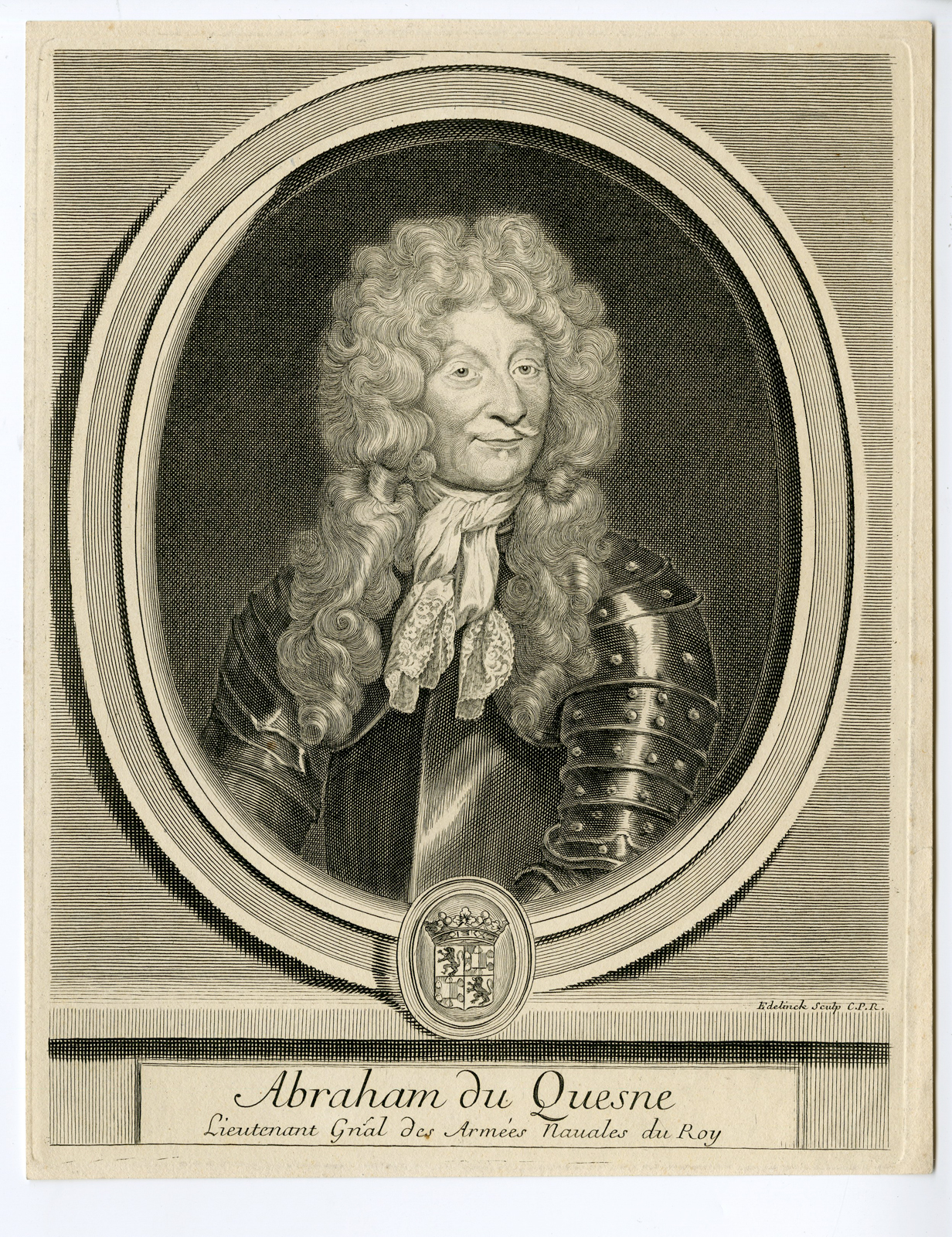 , Antique Print – ABRAHAM DU QUESNE-FRENCH NAVAL OFFICER-EDELINCK after unknown artist – 17th c., Pictura Antique Prints
