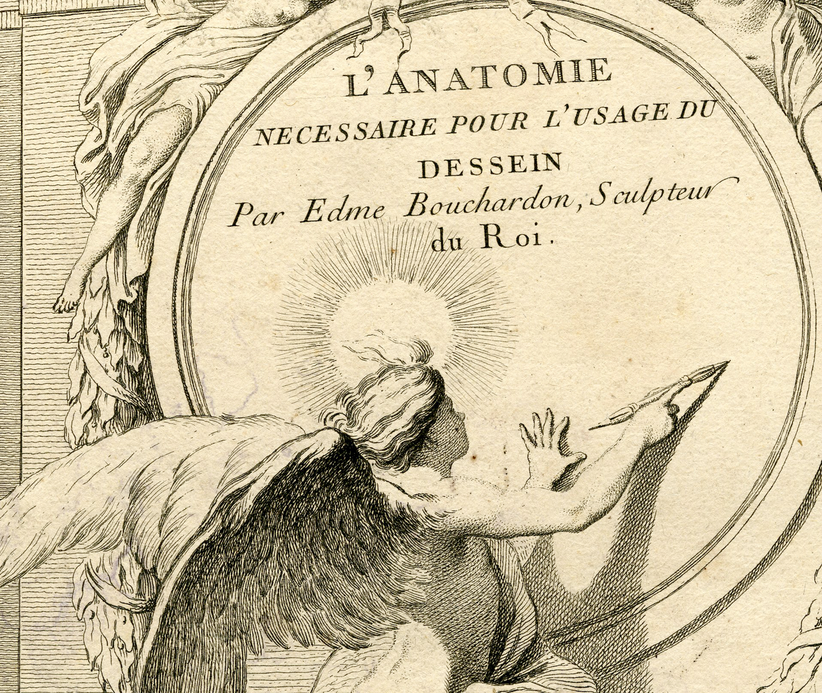 , Antique Print – TITLE ENGRAVING-DRAWING SCHOOL-HUQUIER after BOUCHARDON – 1741, Pictura Antique Prints