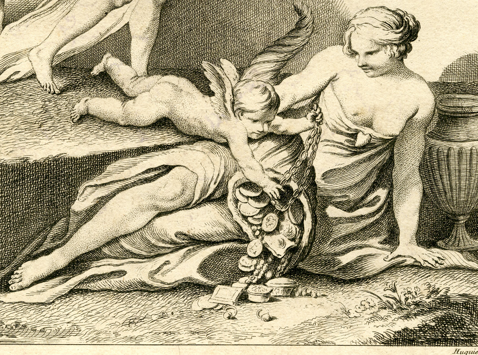 , Antique Print – TITLE ENGRAVING-DRAWING SCHOOL-HUQUIER after BOUCHARDON – 1741, Pictura Antique Prints