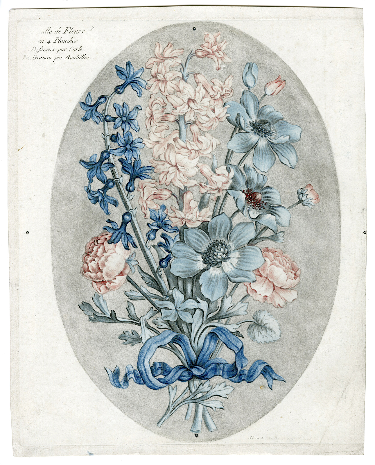 , Antique Print – BOUQUET OF FLOWERS-ROUBILLAC after DE CARLÉ – 1782, Pictura Antique Prints