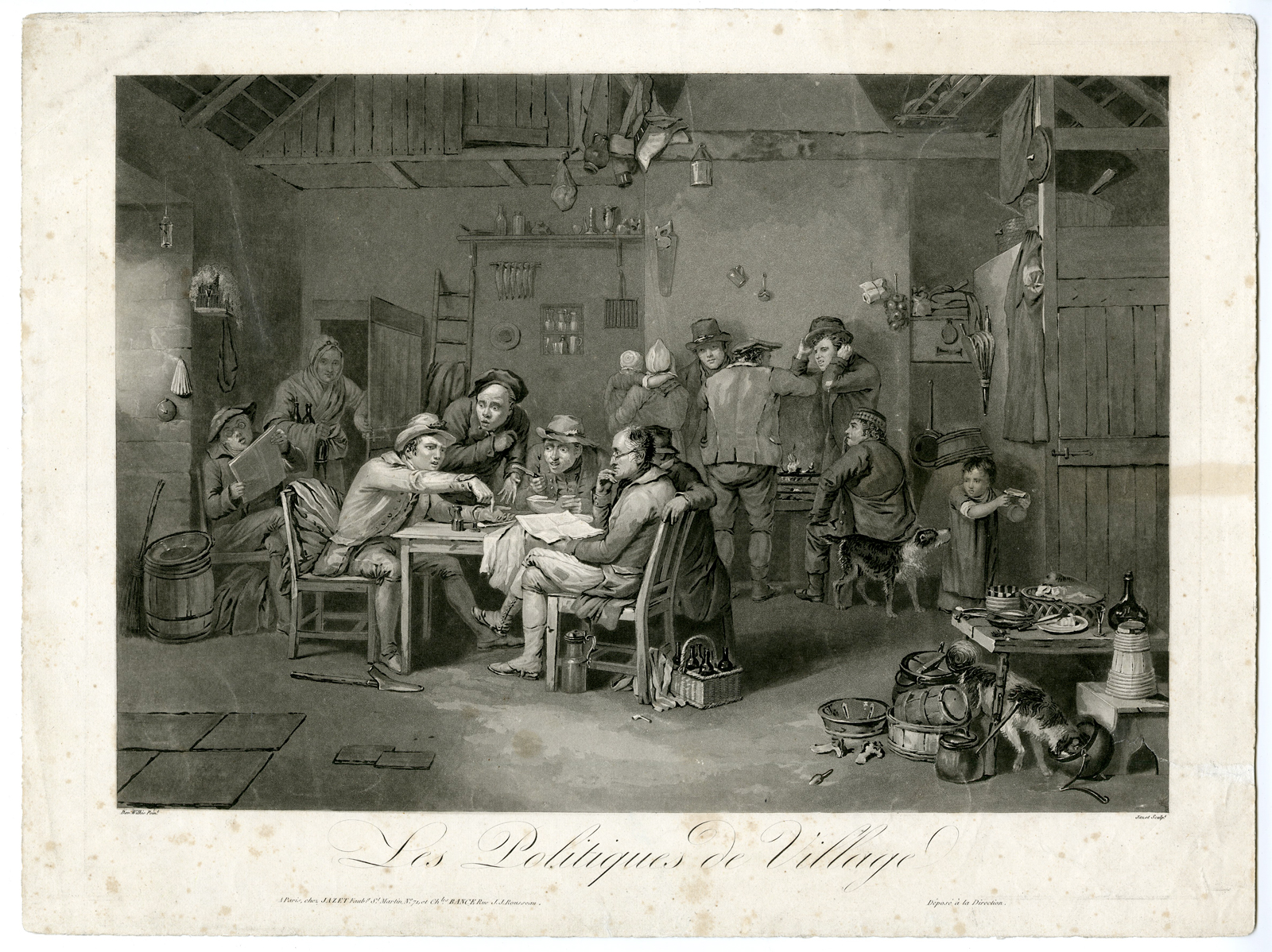 , Antique Print – SMALL TOWN POLITICS-VILLAGE-JAZET after WILKIE – c.1825, Pictura Antique Prints