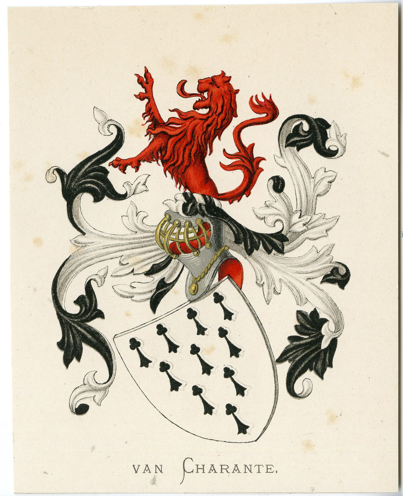 , Antique Print – VAN CHARANTE-COAT OF ARMS-FAMILY CREST-WENNING after VORSTERMAN – 1885, Pictura Antique Prints