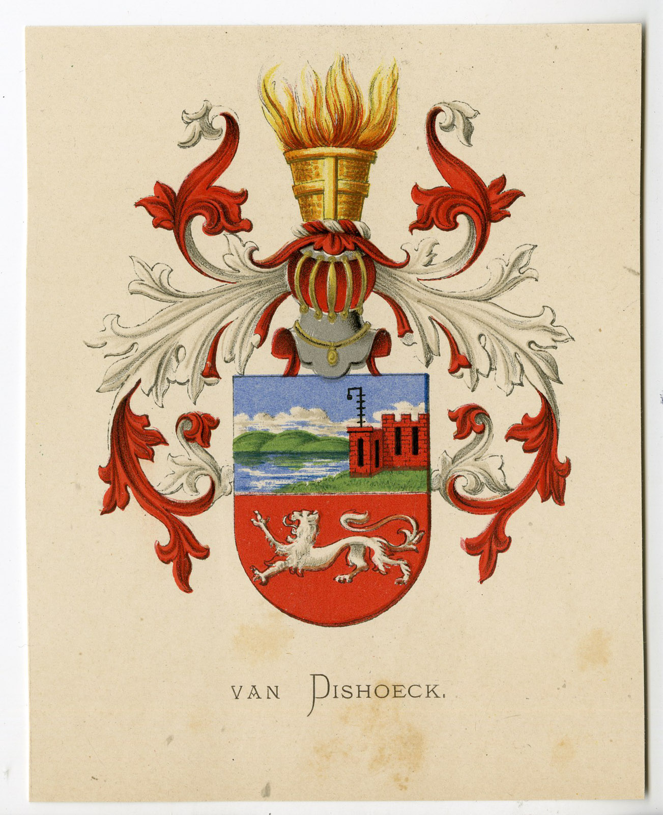 , Antique Print – VAN DISHOECK-COAT OF ARMS-FAMILY CREST-WENNING after VORSTERMAN – 1885, Pictura Antique Prints