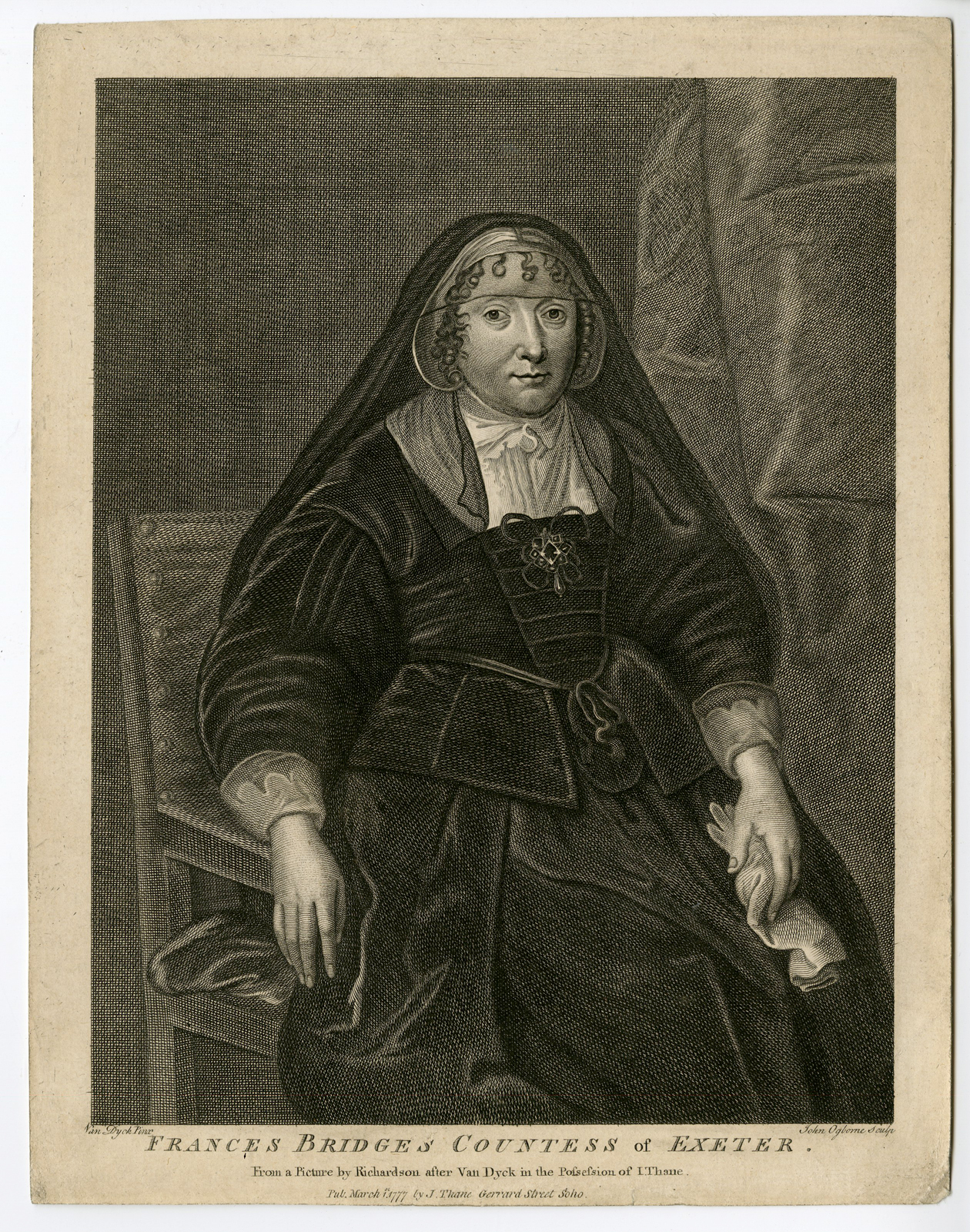, Antique Print – FRANCES BRIDGES-COUNTESS-EXETER-PORTRAIT-OGBORNE after VAN DYCK – 1777, Pictura Antique Prints