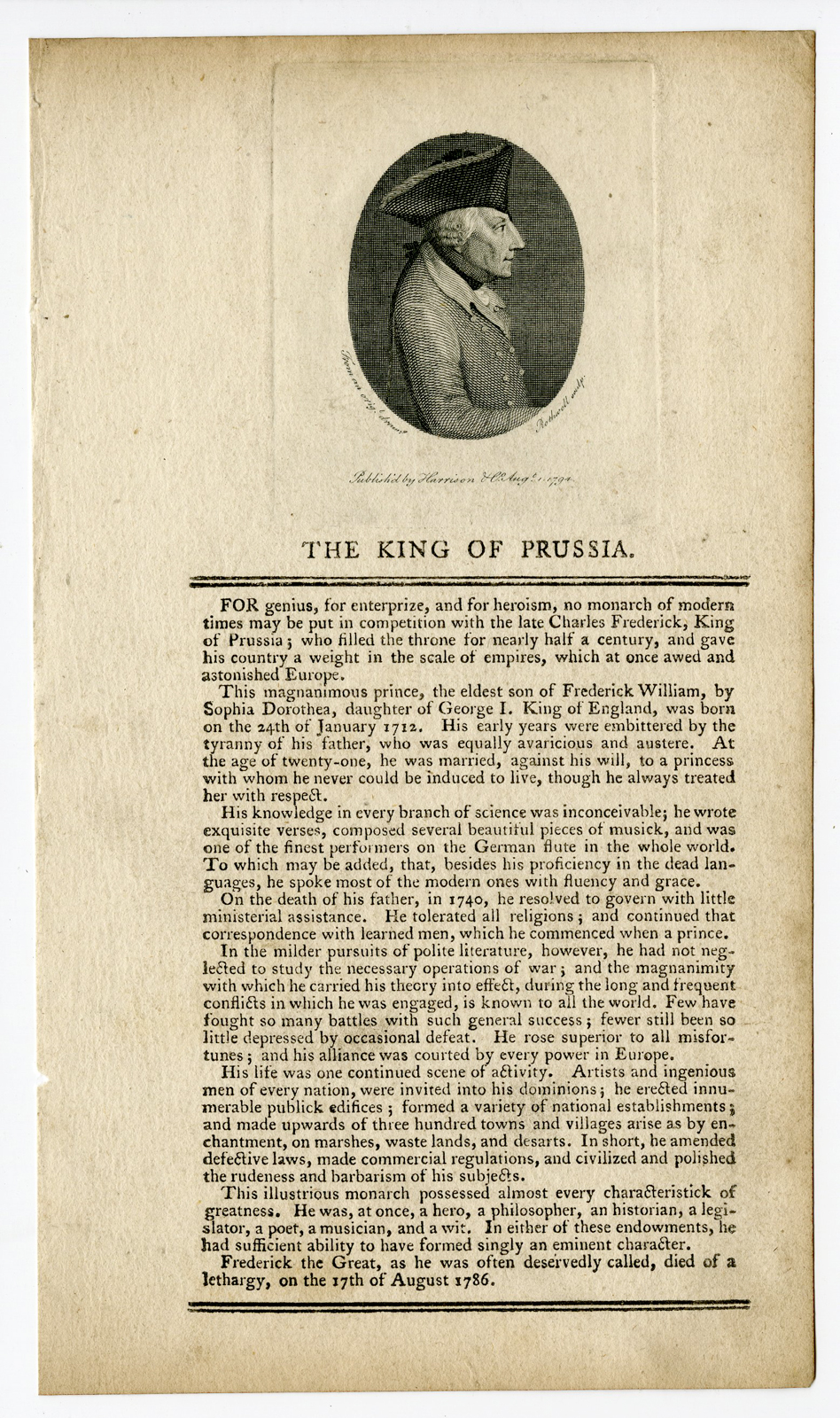 , Antique Print – KING OF PRUSSIA-FREDERICK WILLIAM II-PORTRAIT-ROTHWELL after unknown artist –, Pictura Antique Prints