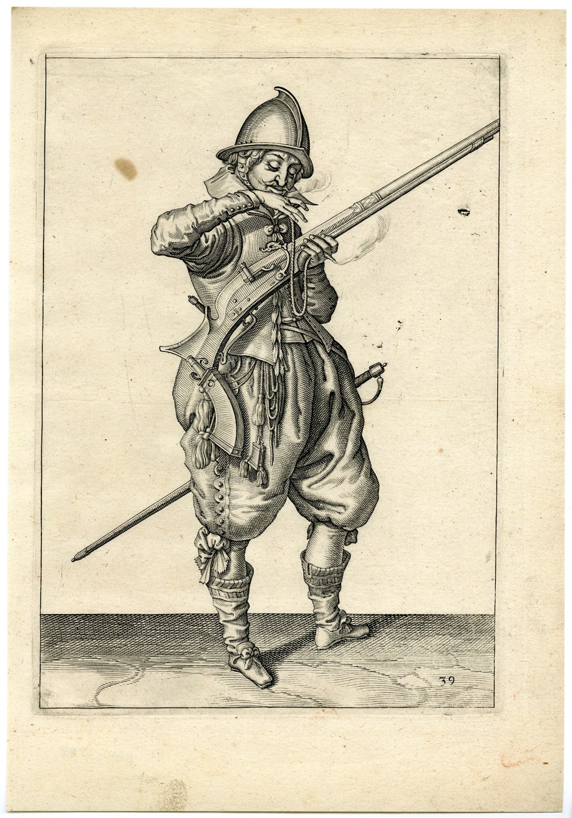 , Antique Print – MILITARY-HARQUEBUS-CALIVER-FIRELOCK-PL.39-DE GHEYN after own design – 1608, Pictura Antique Prints