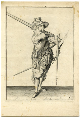 Antique Print - MILITARY-MUSKETEER-MUSKET-GUN-RIFFLE-PL.3-DE GHEYN after own design - 1608