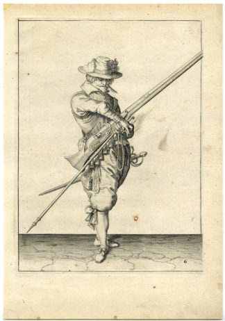 Antique Print - MILITARY-MUSKETEER-MUSKET-GUN-RIFFLE-PL.6-DE GHEYN after own design - 1608