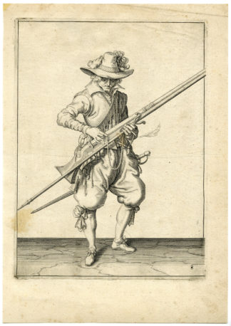 Antique Print - MILITARY-MUSKETEER-MUSKET-GUN-RIFFLE-PL.8-DE GHEYN after own design - 1608