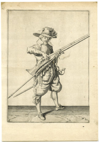 Antique Print - MILITARY-MUSKETEER-MUSKET-GUN-RIFFLE-PL.14-DE GHEYN after own design - 1608