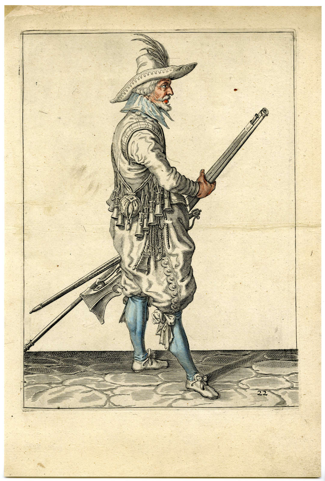 , Antique Print – MILITARY-MUSKETEER-MUSKET-GUN-RIFFLE-PL.22-DE GHEYN after own design – 1608, Pictura Antique Prints