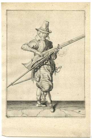 Antique Print - MILITARY-MUSKETEER-MUSKET-GUN-RIFFLE-PL.18-DE GHEYN after own design - 1608