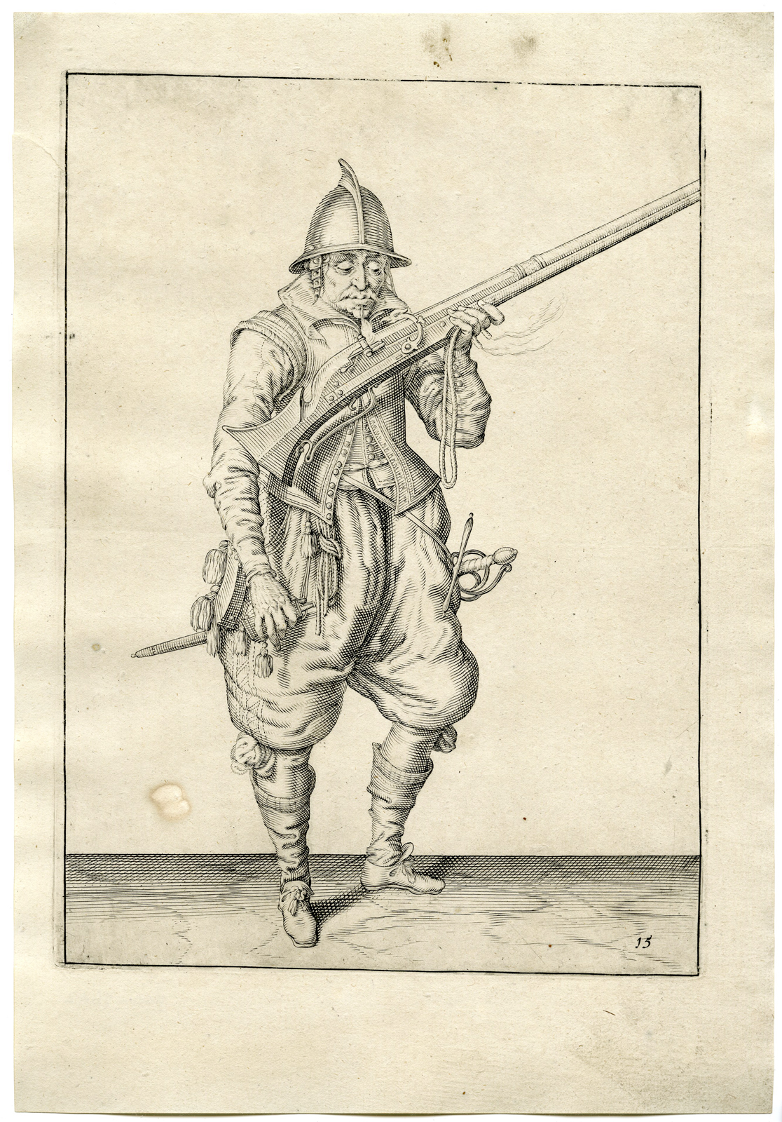 Antique Print, Antique Print – MILITARY-HARQUEBUS-CALIVER-FIRELOCK-PL.15-DE GHEYN after own design – 1608, Pictura Antique Prints