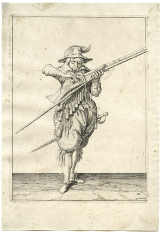 Antique Print - MILITARY-MUSKETEER-MUSKET-GUN-RIFFLE-PL.10-DE GHEYN after own design - 1608