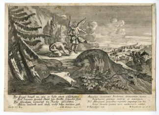 Antique Print - ANGEL WARNS LOT-DESTRUCTION SODOM-ENGELBRECHT after own design - c.1720
