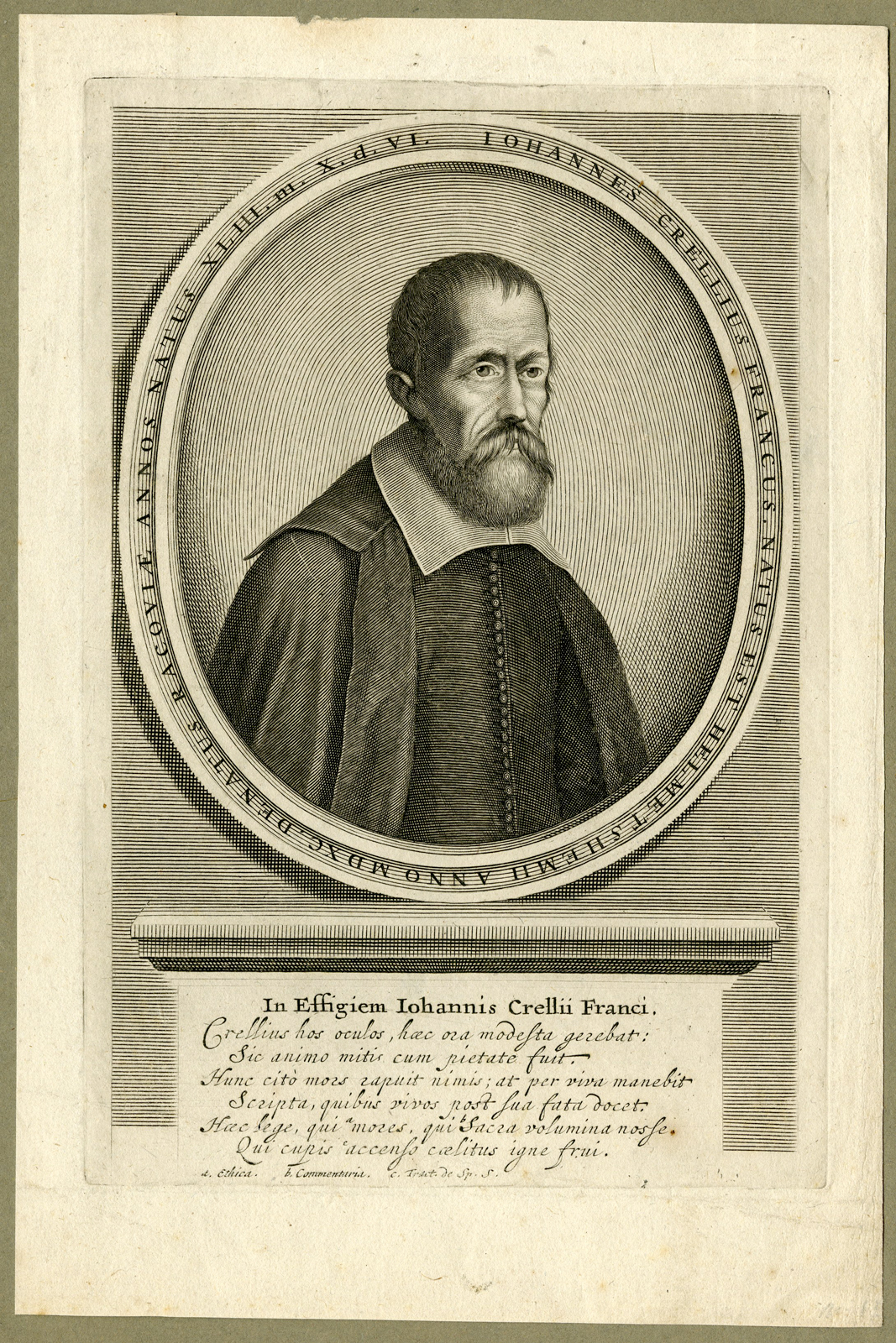 , Antique Print – JOHANNES CRELLIUS-THEOLOGIAN-PORTRAIT-VISSCHER after unknown artist – c.1670, Pictura Antique Prints