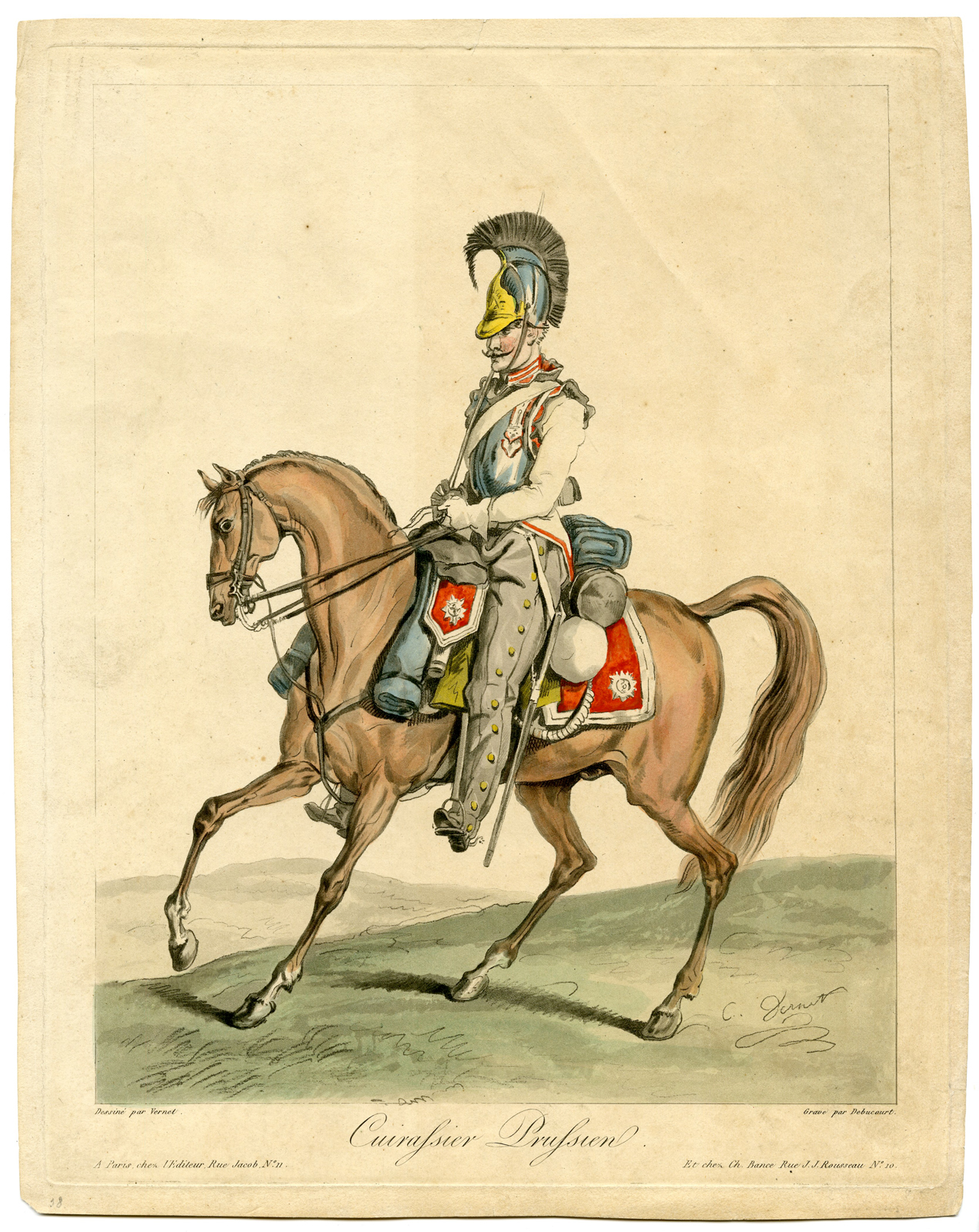 , Antique Print – MILITARY-PRUSIAN CURASSIER-DEBUCOURT after VERNET – c.1815, Pictura Antique Prints