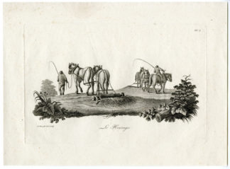 Antique Print - LE HERSAGE-HARROWING-FARMING-HORSES-HUET after own design - c.1790