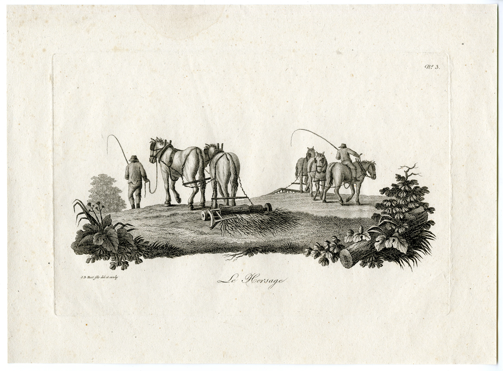 , Antique Print – LE HERSAGE-HARROWING-FARMING-HORSES-HUET after own design – c.1790, Pictura Antique Prints