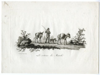Antique Print - FARMER RETURNING FROM MARKET-DOG-DONKEYS-HUET after own design - c.1790