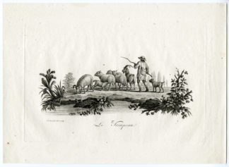 Antique Print - SHEPHERD-HERD OF SHEEP-GOAT-DOGS-LANDSCAPE-HUET after own design - c.1790