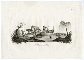 Antique Print - SHEPHERD-HERD OF SHEEP-UNLOADING BOAT-BARQUE-HUET after own design - c.1790