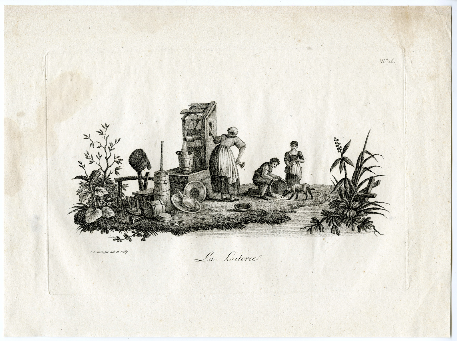 , Antique Print – DAIRY-LAITERIE-FARMERS-CHEESE MAKING-HUET after own design – c.1790, Pictura Antique Prints